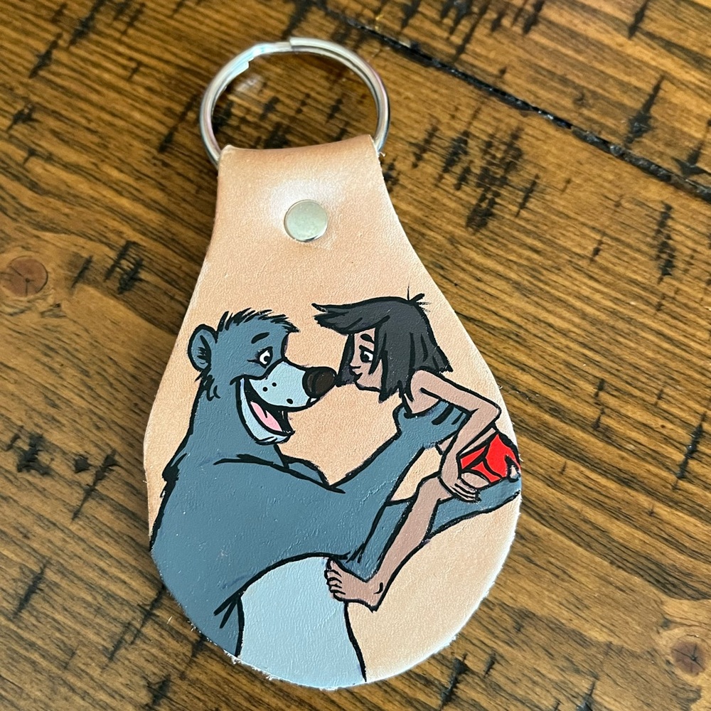 HAND PAINTED Adorable Cartoon Leather Keychain!!